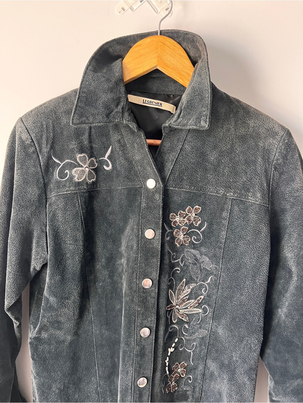 Le Grenier Embellished Leather Shacket |Embroidery Rhinestones Pearls | Sz M